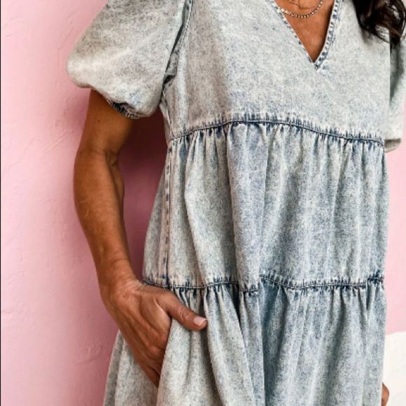 🆕NWOT LIGHT DENIM BABYDOLL MINI DRESS - Picture 5 of 6